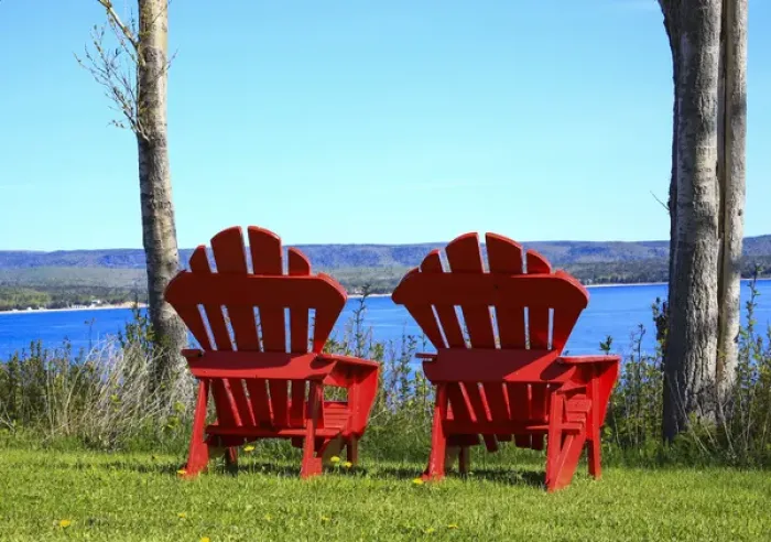 Framed Print : North America, Canada, Nova Scotia, Adirondack chairs near Cabot Trail, Cape Beton
