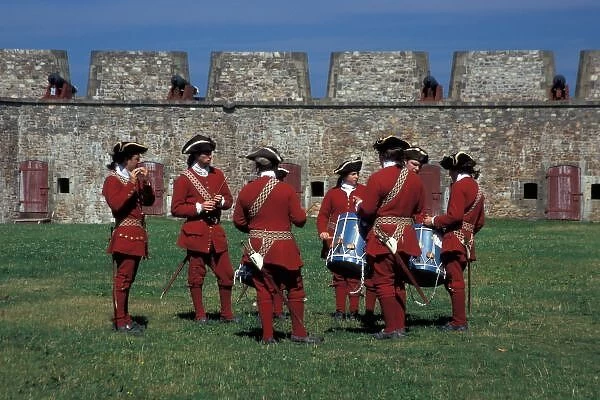 North America, Canada, Nova Scotia, Cape Breton, Fortress Louisbourg, soldiers playing