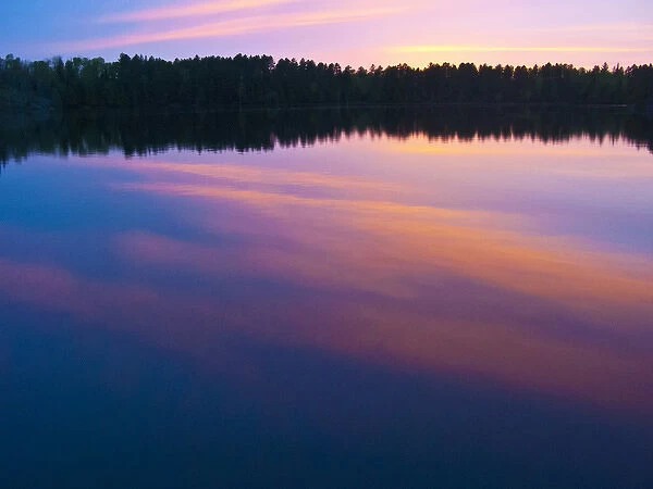 North America, Canada, Ontario, Quetico Park, Lake Agnes Sunset wilderness, Pink Sunset