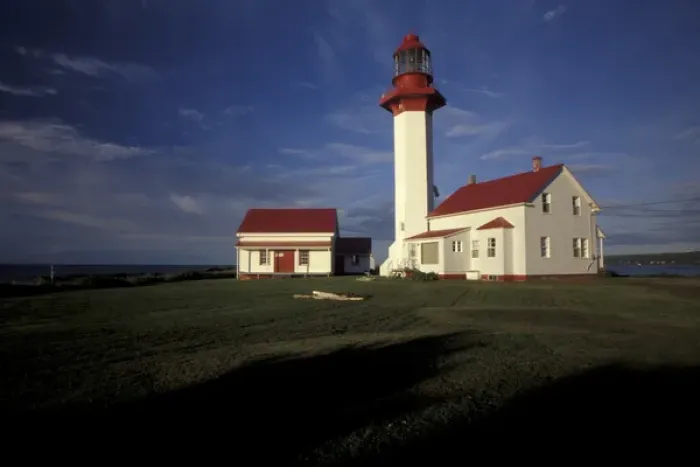 Framed Print : North America, Canada, Quebec, Gaspe Peninsula (Gaspesie) Pointe-de-Mitis lighthouse