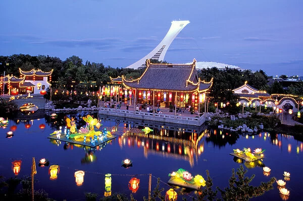 North America, Canada, Quebec, Montreal. Jardin Botanique, Illuminated Chinese Gardens