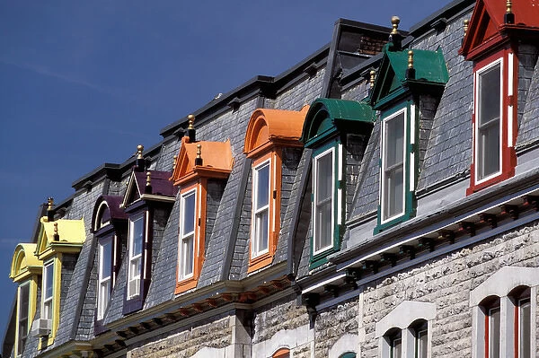 North America, Canada, Quebec, Montreal. Colorful houses, Rue de Bullion