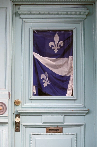 North America, Canada, Quebec, Montreal. Door with Quebec flag, Rue Duluth