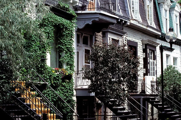 North America, Canada, Quebec, Montreal. Unique Montreal balconies, Rue Drolet by