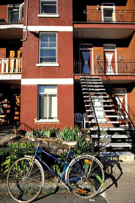 Framed Print : North America, Canada, Quebec, Montreal. Montreal Plateau, typical stairs and bicycle Framed Print : North America, Canada, Quebec, Montreal. Montreal Plateau, typical stairs and bicycle