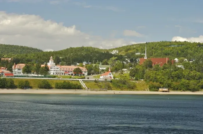 Framed Print : North America, Canada, Quebec, North Coast, Tadoussac. Hotel Tadoussac, other Tadoussac buildings