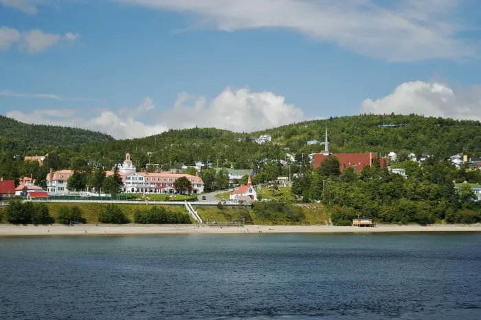 Framed Print : North America, Canada, Quebec, North Shore, Tadoussac. A view from the water of Tadoussac