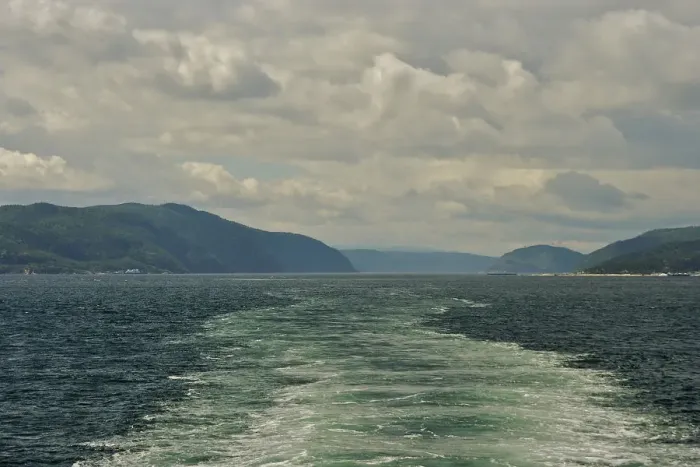 Framed Print : North America, Canada, Quebec, North Shore. A view of Saguenay Fjord from a whale
