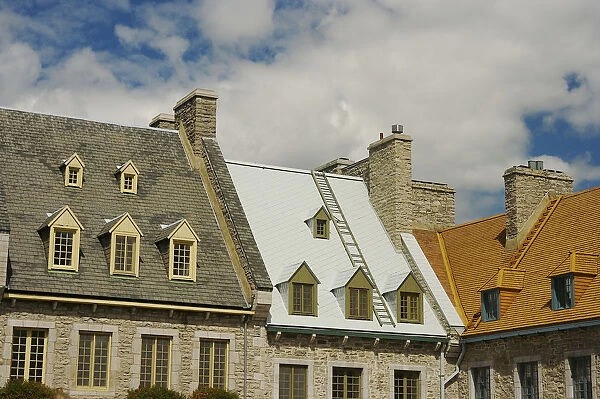 North America, Canada, Quebec, Old Quebec City, Lower Town. Upper windows and roofs