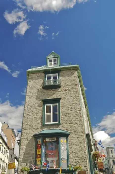Framed Print : North America, Canada, Quebec, Old Quebec City. Stone building with T-shirts Framed Print : North America, Canada, Quebec, Old Quebec City. Stone building with T-shirts