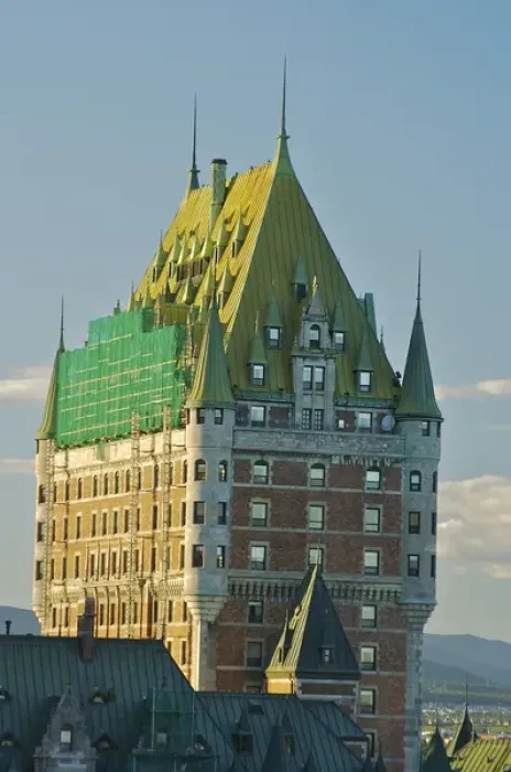 Framed Print : North America, Canada, Quebec, Old Quebec City. Chateau Frontenac tower and copper roof
