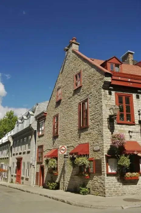 Framed Print : North America, Canada, Quebec, Old Quebec City. An old stone building housing a restaurant