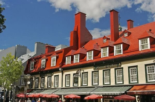 North America, Canada, Quebec, Old Quebec City. Building housig an inn and restaurant