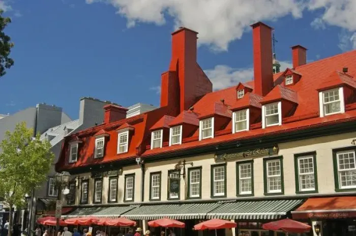 Framed Print : North America, Canada, Quebec, Old Quebec City. Building housig an inn and restaurant