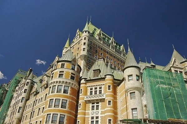North America, Canada, Quebec, Old Quebec City. Chateau Fraontenac undergoing renovations
