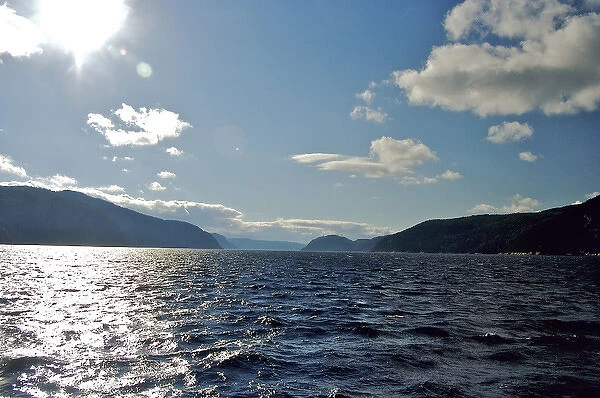 North America, Canada, Quebec. View of Saguenay Fjord from on board the ferry as
