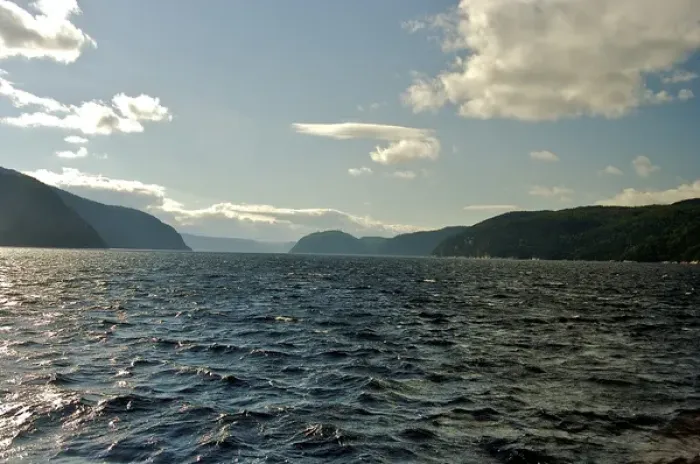 Framed Print : North America, Canada, Quebec. View of Saguenay Fjord from on board the ferry as