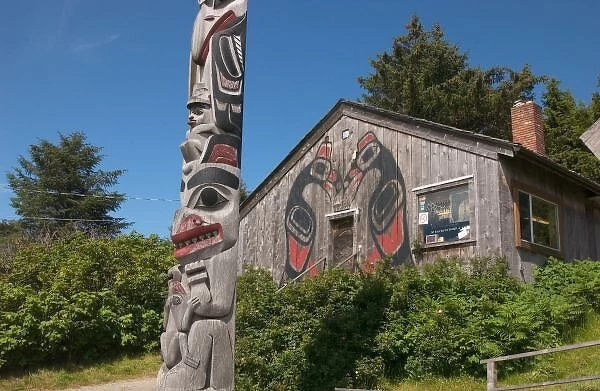 North America, Canada, Queen Charlotte Islands, totem pole and tourist shop