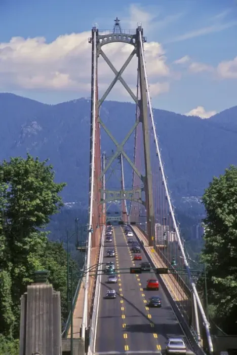 Framed Print : North America, Canada, Vancouver, Brisish Columbia. Lions Gate Bridge with mountains Framed Print : North America, Canada, Vancouver, Brisish Columbia. Lions Gate Bridge with mountains