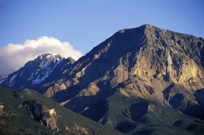 Framed Print : North America, Canada, Yukon, Kluane National Park. Sun setting on mountain ridge