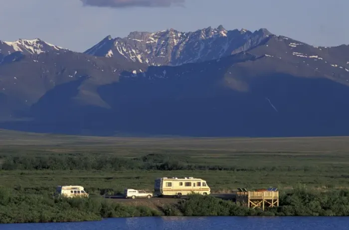 Framed Print : North America, Canada, Yukon. RV along Dempster Highway near Black Fork Pass Framed Print : North America, Canada, Yukon. RV along Dempster Highway near Black Fork Pass