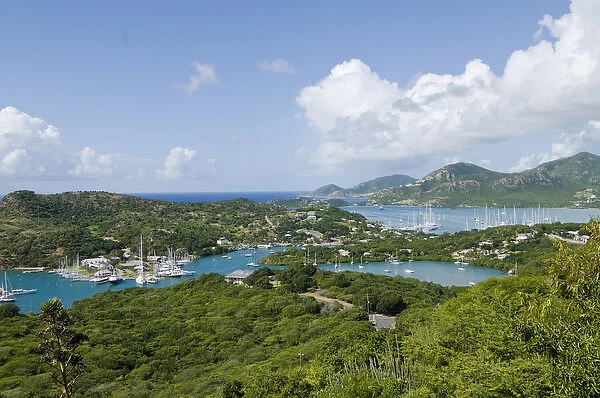 North America, Caribbean, Antigua. English Harbor from Shirley Heights