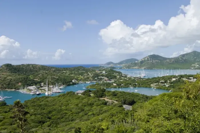 Framed Print : North America, Caribbean, Antigua. English Harbor from Shirley Heights Framed Print : North America, Caribbean, Antigua. English Harbor from Shirley Heights