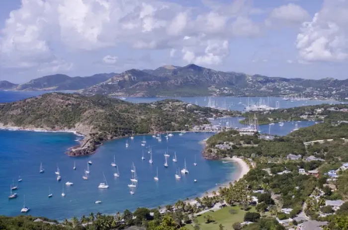 Framed Print : North America, Caribbean, Antigua. English Harbor taken from Shirley Heights
