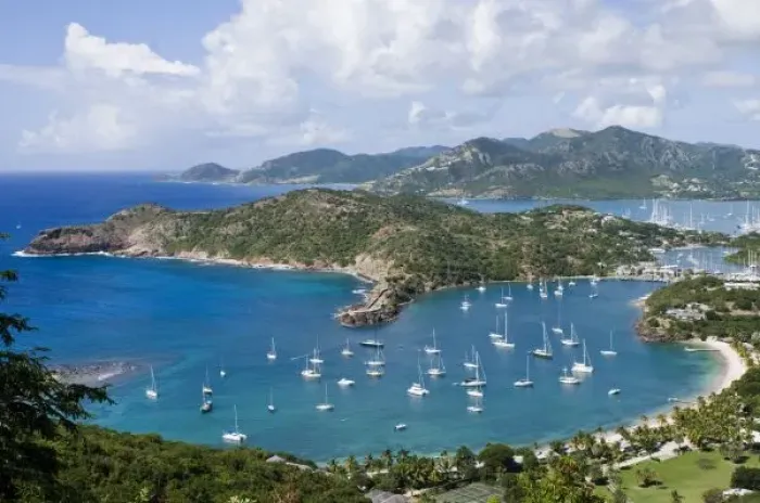 Framed Print : North America, Caribbean, Antigua. English Harbor taken from Shirley Heights Framed Print : North America, Caribbean, Antigua. English Harbor taken from Shirley Heights