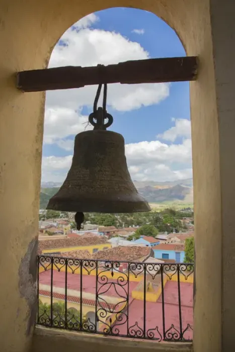 Framed Print : North America, Caribbean, Cuba, Trinidad, giant bell and view from tower of Church