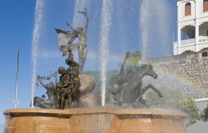 Framed Print : North America; Caribbean; Puerto Rico; San Juan. Raices fountain by sculptor Luis