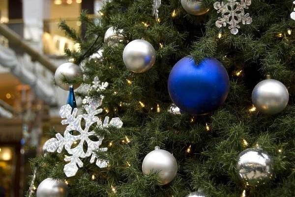 North America. Christmas decorations on tree
