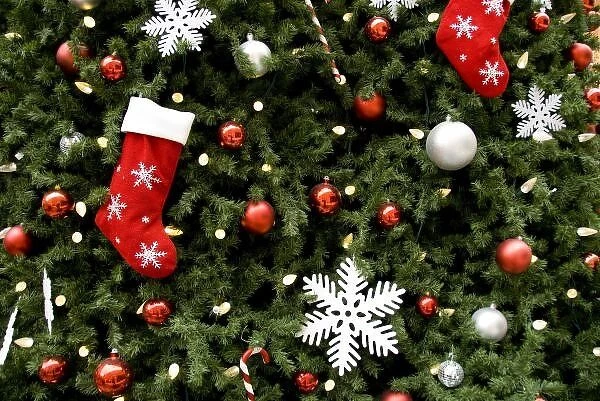 North America. Christmas decorations on tree