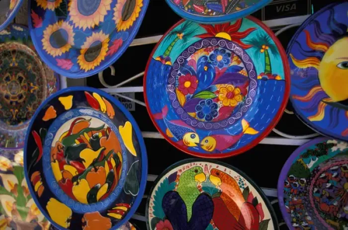 Framed Print : North America, Mexico, Baja California Sur, Cabo San Lucas Colorful plates, tourist Framed Print : North America, Mexico, Baja California Sur, Cabo San Lucas Colorful plates, tourist