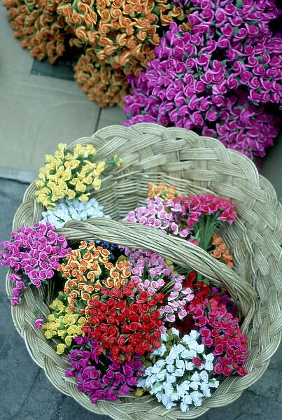North America, Mexico, Gto. Guanajuato paper flowers for sale in the market