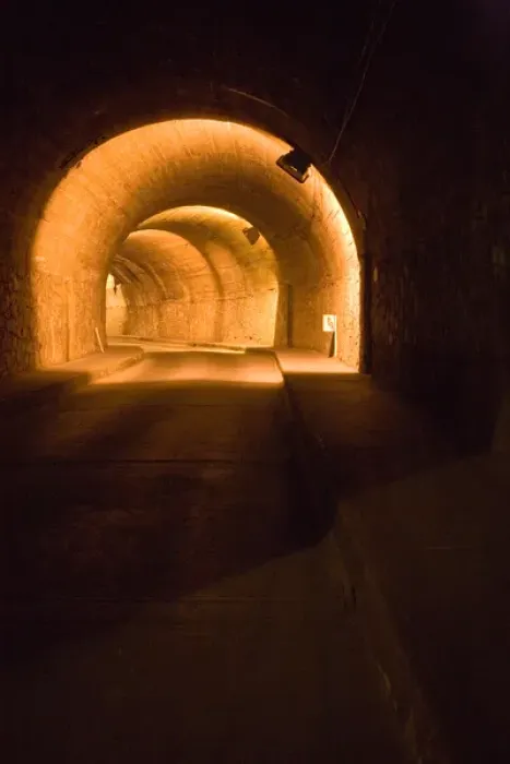 Framed Print : North America, Mexico, Guanajuato. Entrance of one of the subterranean streets at night