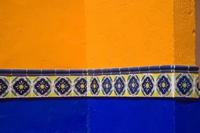 Framed Print : North America, Mexico, Guanajuato. Colorful wall with ornate tile Framed Print : North America, Mexico, Guanajuato. Colorful wall with ornate tile