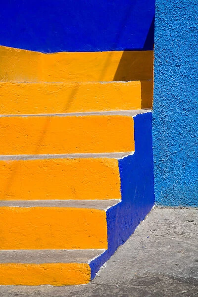North America, Mexico, Guanajuato. Colorful stairs of building
