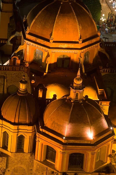 North America, Mexico, Guanajuato. Church of San Diego from above at night