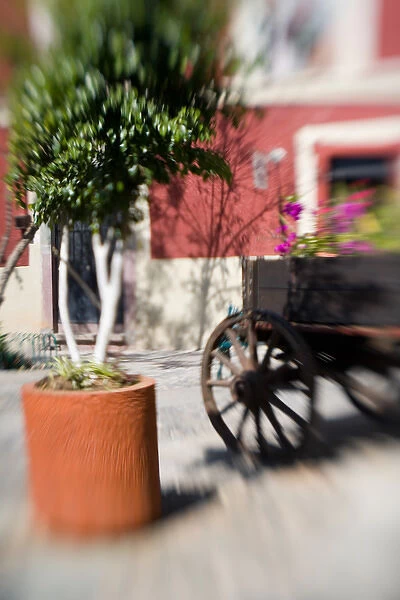 North America, Mexico, Guanajuato. Old cart filled with flowers and potted plant