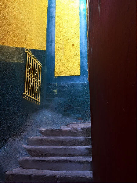 North America; Mexico; Guanajuato; Colorful Back Alley stairs of Guanajuato Mexico