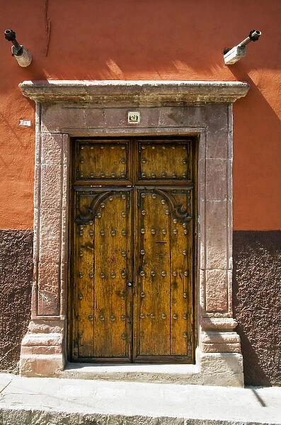 North America, Mexico, Guanajuato state, San Miguel. An ornate door in San Miguel