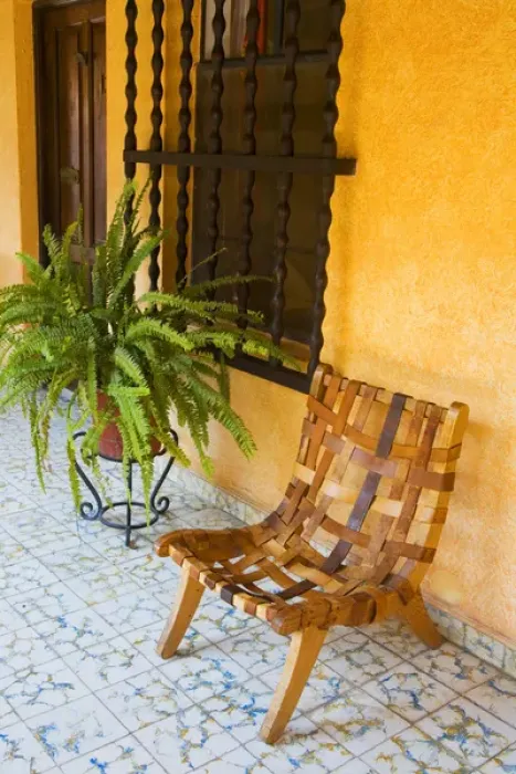 Framed Print : North America, Mexico, Guanajuato state, San Miguel de Allende. Leather chair in Framed Print : North America, Mexico, Guanajuato state, San Miguel de Allende. Leather chair in