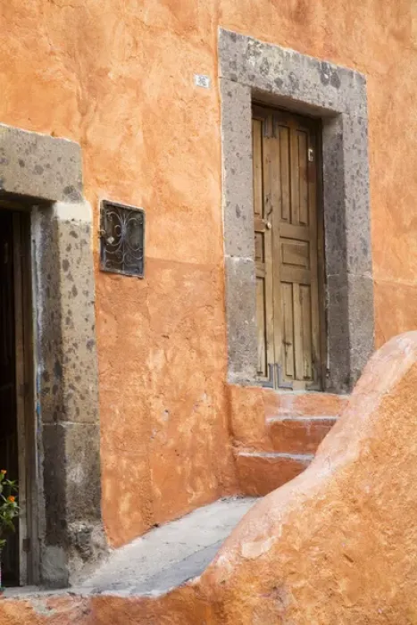 Framed Print : North America, Mexico, Guanajuato state, San Miguel. An orange colored stucco house Framed Print : North America, Mexico, Guanajuato state, San Miguel. An orange colored stucco house