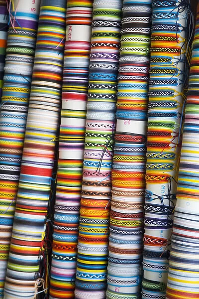 North America, Mexico, Guanajuato state, San Miguel de Allende. Colorful woven bracelets