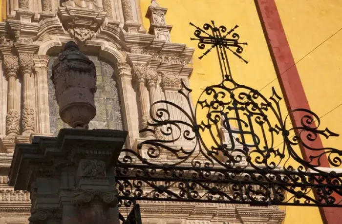 Framed Print : North America, Mexico, Guanajuato State, Guanajuato, wrought-iron gate and carved