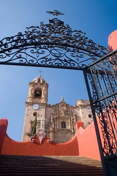 North America, Mexico, Guanajuato State. The gated entrance to the Church of San