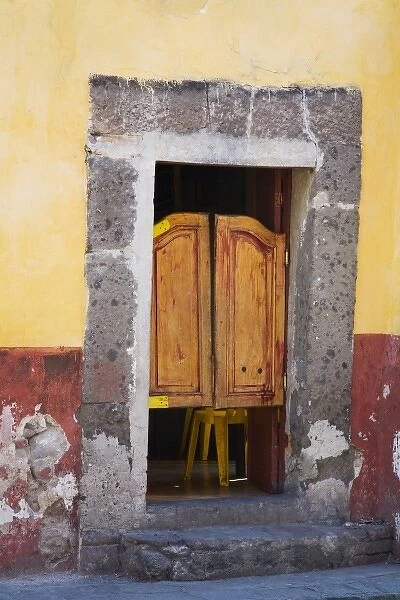 North America, Mexico, Guanajuato state, San Miguel. A swinging door entrance to a local bar