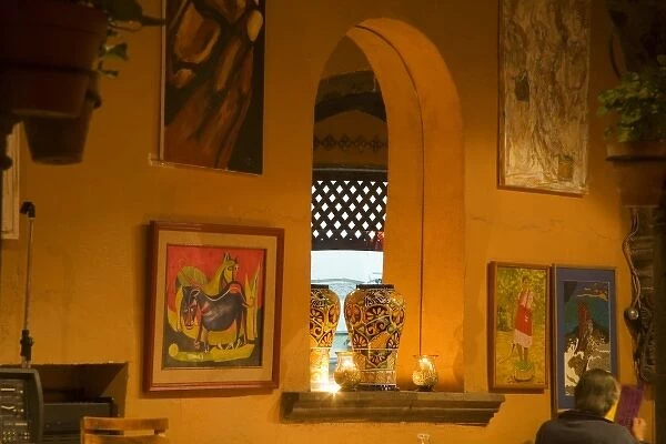 North America, Mexico, Guanajuato state, San Miguel de Allende. Decor inside a restaurant