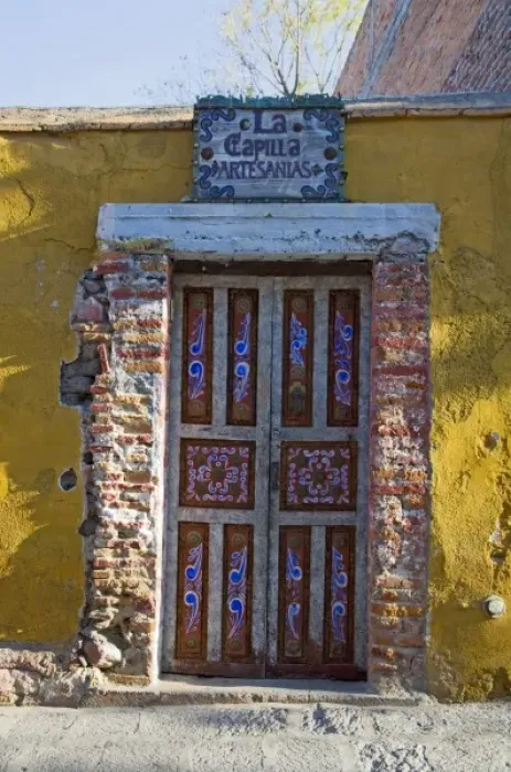 Framed Print : North America, Mexico, Guanajuato state, San Miguel. A hand painted door to an artesanias